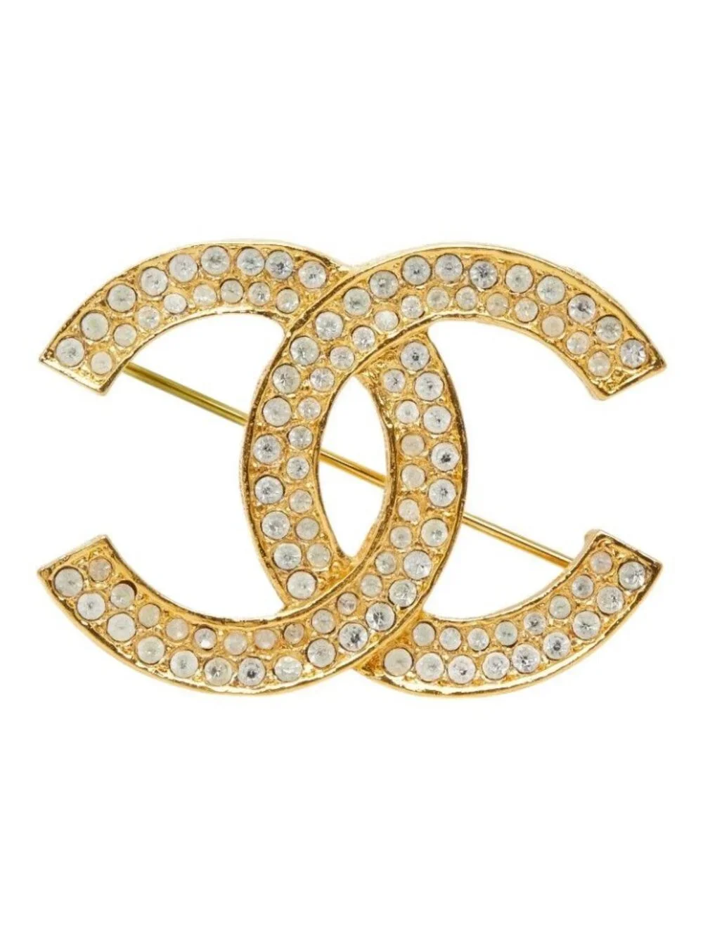 Chanel CC Logo Brooch Gold Plated Rhinestone